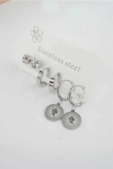 Kadın 316 L Paslanmaz Çelik Kararmaz  6'lı Küpe Seti ürün görseli