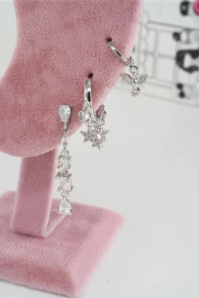 Kadın Vip Seri Anti alerjenik 3'lü Küpe YSX002 - Resim 2