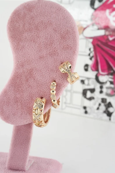 Kadın Vip Seri Anti alerjenik 3'lü Küpe YSX004 - Resim 2