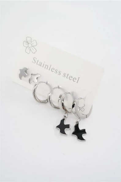 Kadın 316 L Paslanmaz Çelik Kararmaz  6'lı Küpe Seti ürün görseli