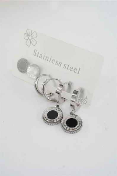 Kadın 316 L Paslanmaz Çelik Kararmaz  6'lı Küpe Seti ürün görseli