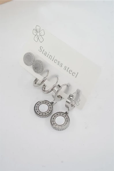 Kadın 316 L Paslanmaz Çelik Kararmaz  6'lı Küpe Seti ürün görseli