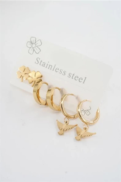 Kadın 316 L Paslanmaz Çelik Kararmaz  6'lı Küpe Seti ürün görseli