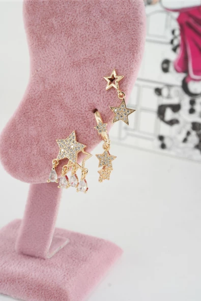 Kadın Vip Seri Anti alerjenik 3'lü Küpe YSX0010 - 2