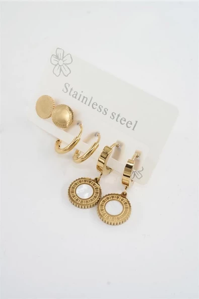 Kadın 316 L Paslanmaz Çelik Kararmaz  6'lı Küpe Seti ürün görseli