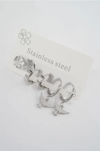 Kadın 316 L Paslanmaz Çelik Kararmaz  6'lı Küpe Seti ürün görseli