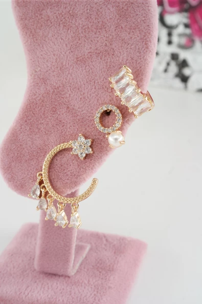 Kadın Vip Seri Anti alerjenik 3'lü Küpe YSX0021 - Resim 2