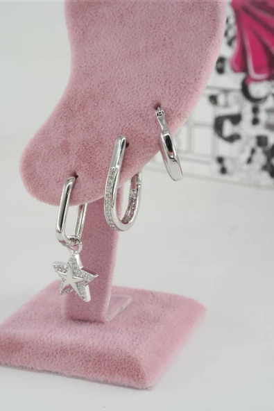 Kadın Vip Seri Anti alerjenik 3'lü Küpe YSX0023 - Resim 2