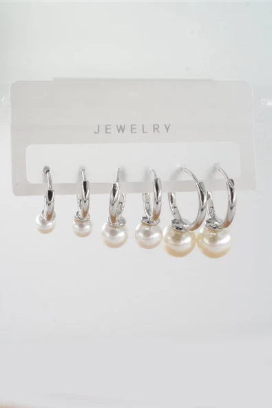 Kadın Vip Seri Suni İncili 3 Boy 6'lı Küpe Seti ürün görseli