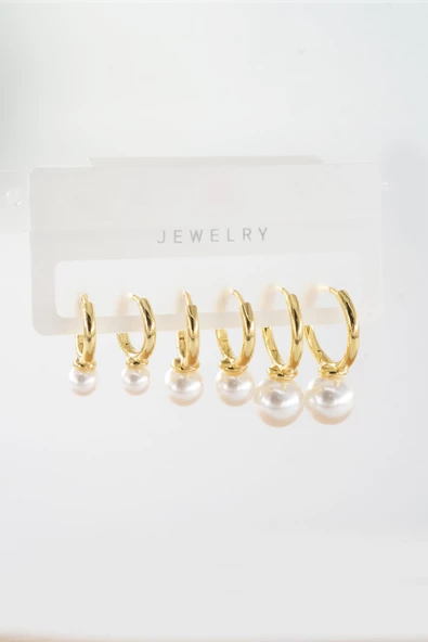 Kadın Vip Seri Suni İncili 3 Boy 6'lı Küpe Seti ürün görseli