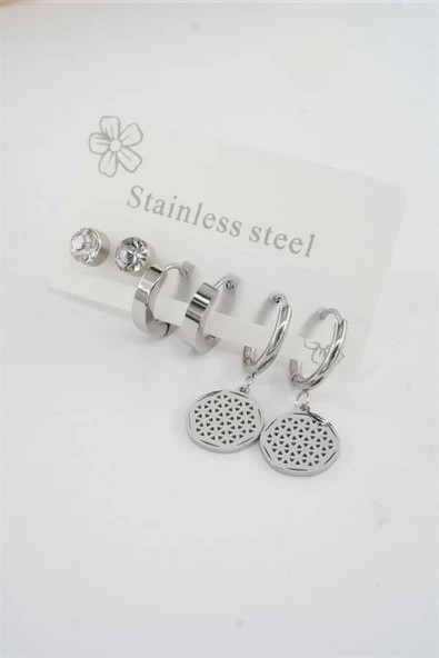 Kadın 316 L Paslanmaz Çelik Kararmaz  6'lı Küpe Seti ürün görseli