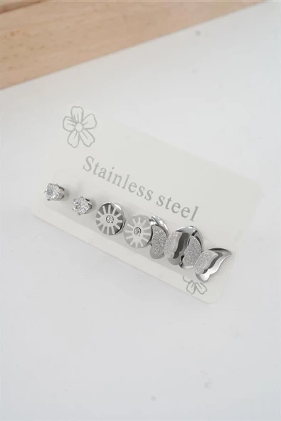 Kadın 316 L Paslanmaz Çelik Kararmaz  6'lı Küpe Seti ürün görseli