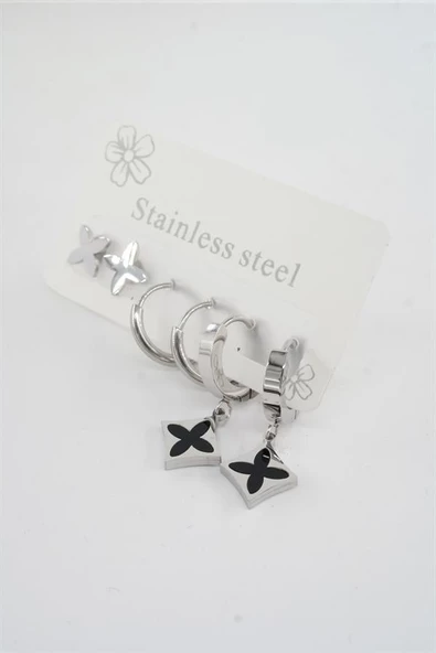 Kadın 316 L Paslanmaz Çelik Kararmaz  6'lı Küpe Seti - Resim 2