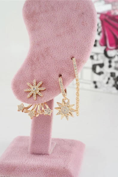 Kadın Vip Seri Anti alerjenik 3'lü Küpe YSX0018 - Resim 2