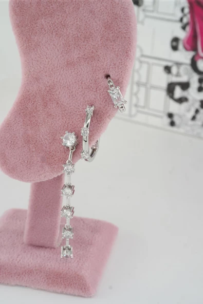 Kadın Vip Seri Anti alerjenik 3'lü Küpe YSX0016 - Resim 3