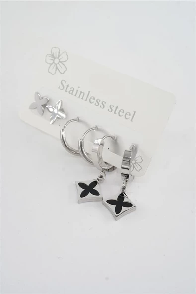 Kadın 316 L Paslanmaz Çelik Kararmaz  6'lı Küpe Seti ürün görseli