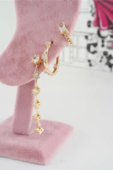 Kadın Vip Seri Anti alerjenik 3'lü Küpe YSX0017 - 2