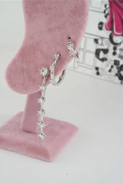 Kadın Vip Seri Anti alerjenik 3'lü Küpe YSX0016 - Resim 2