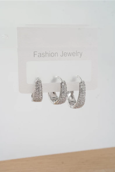 Kadın Vip Seri Zirkon Taşlı 3 Boy 3'lü Küpe Seti ürün görseli