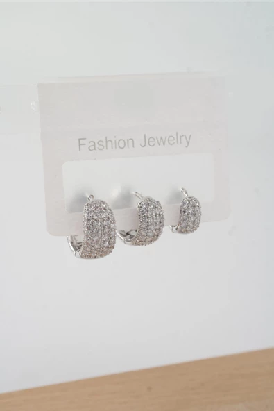 Kadın Vip Seri Zirkon Taşlı 3 Boy 3'lü Küpe Seti ürün görseli