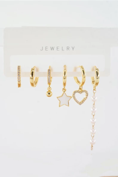 Kadın Vip Seri Zirkon Taşlı Karışık Figürlü 6'lı Küpe Seti - Resim 2