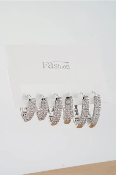 Kadın Vip Seri Zirkon Taşlı 3 Boy 6'lı Küpe Seti ürün görseli