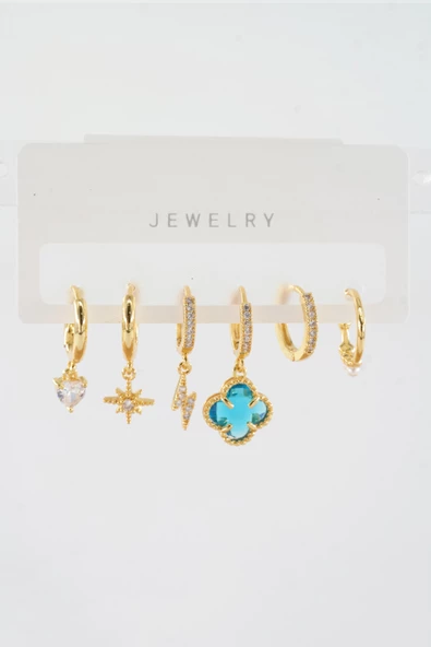 Kadın Vip Seri Zirkon Taşlı Karışık Figürlü 6'lı Küpe Seti - Resim 2