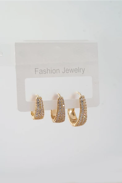 Kadın Vip Seri Zirkon Taşlı 3 Boy 3'lü Küpe Seti ürün görseli