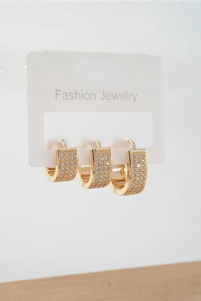 Kadın Vip Seri Zirkon Taşlı 3 Boy 3'lü Küpe Seti