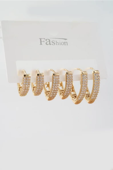 Kadın Vip Seri Zirkon Taşlı 3 Boy 6'lı Küpe Seti ürün görseli