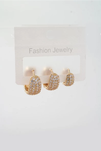 Kadın Vip Seri Zirkon Taşlı 3 Boy 3'lü Küpe Seti ürün görseli