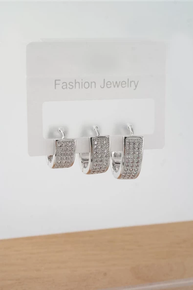 Kadın Vip Seri Zirkon Taşlı 3 Boy 3'lü Küpe Seti ürün görseli