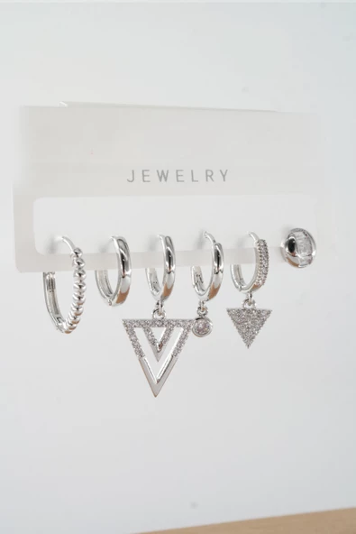 Kadın Vip Seri Zirkon Taşlı Karışık Figürlü 6'lı Küpe Seti ZRK0018