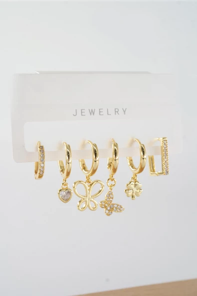 Kadın Vip Seri Zirkon Taşlı Karışık Figürlü 6'lı Küpe Seti ZRK0028 - Resim 2