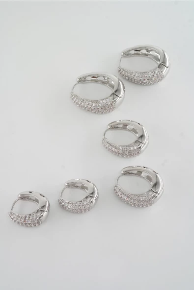 Kadın Vip Seri Zirkon Taşlı 3 Boy 6'lı Küpe Seti ZRK0013 - Resim 5