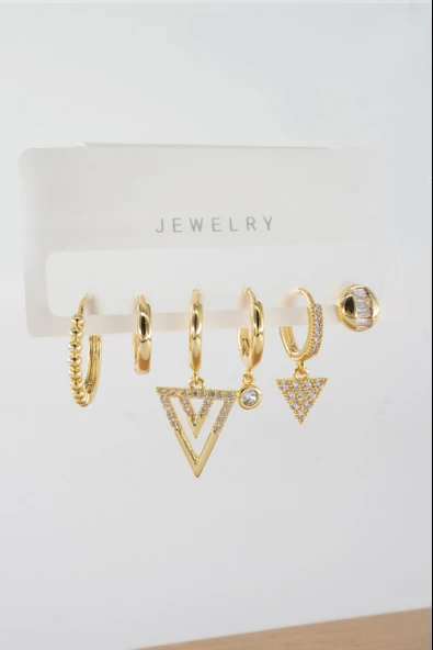 Kadın Vip Seri Zirkon Taşlı Karışık Figürlü 6'lı Küpe Seti ZRK0019 ürün görseli