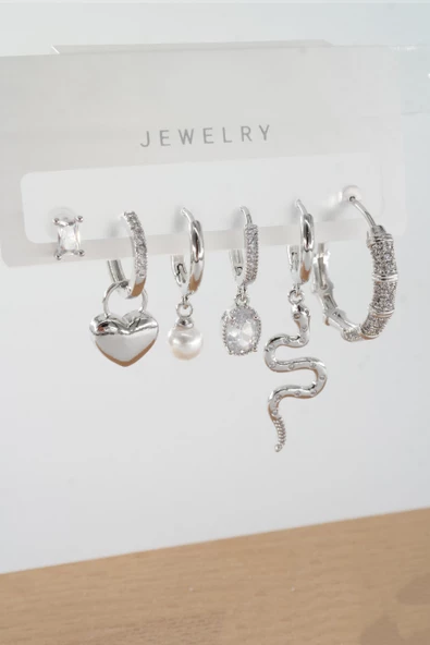 Kadın Vip Seri Zirkon Taşlı Karışık Figürlü 6'lı Küpe Seti ZRK0033 - Resim 2