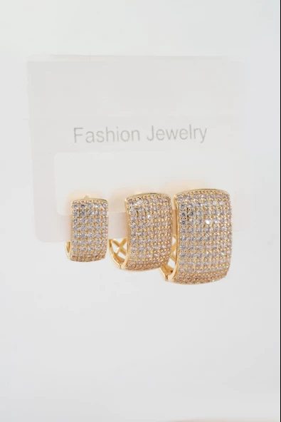 Kadın Vip Seri Zirkon Taşlı 3 Boy 3'lü Küpe Seti ZRK001 - Resim 2