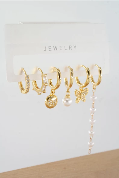 Kadın Vip Seri Zirkon Taşlı Karışık Figürlü 6'lı Küpe Seti ZRK0027 ürün görseli