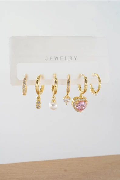 Kadın Vip Seri Zirkon Taşlı Karışık Figürlü 6'lı Küpe Seti ZRK0023 - Resim 2