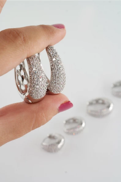 Kadın Vip Seri Zirkon Taşlı 3 Boy 6'lı Küpe Seti ZRK0013 - Resim 3