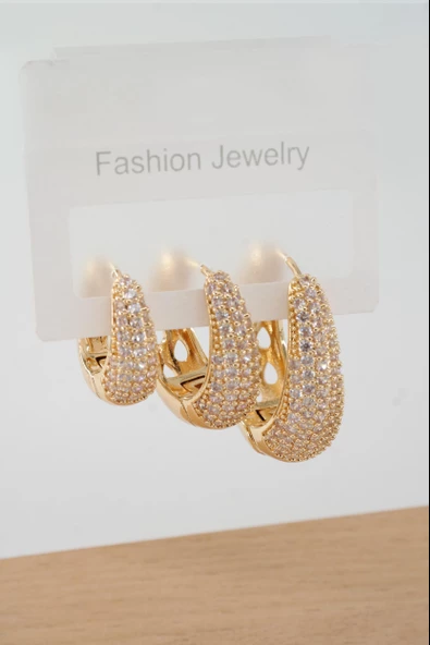 Kadın Vip Seri Zirkon Taşlı 3 Boy 3'lü Küpe Seti ZRK006 - Resim 2