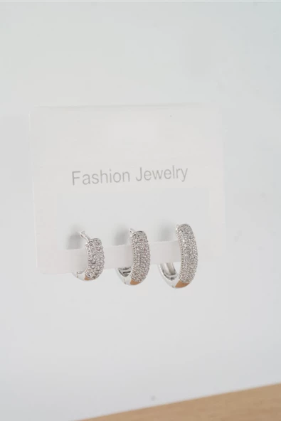 Kadın Vip Seri Zirkon Taşlı 3 Boy 3'lü Küpe Seti ürün görseli