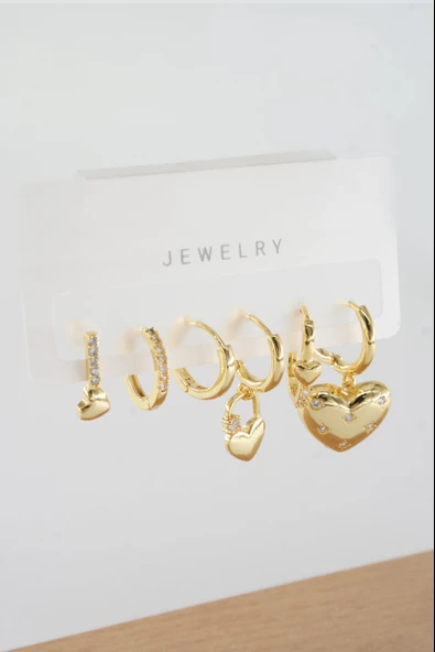 Kadın Vip Seri Zirkon Taşlı Karışık Figürlü 6'lı Küpe Seti ZRK0015 - Resim 2