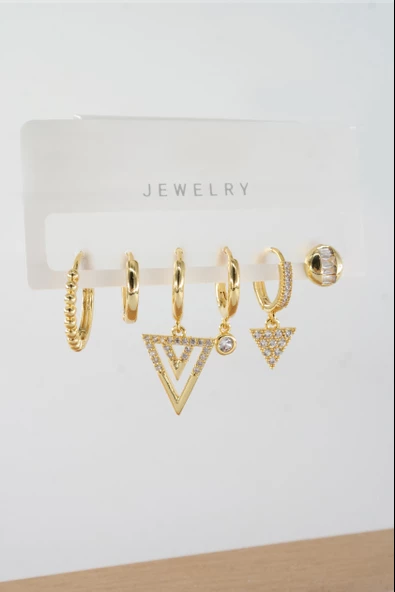 Kadın Vip Seri Zirkon Taşlı Karışık Figürlü 6'lı Küpe Seti ZRK0019 - Resim 2