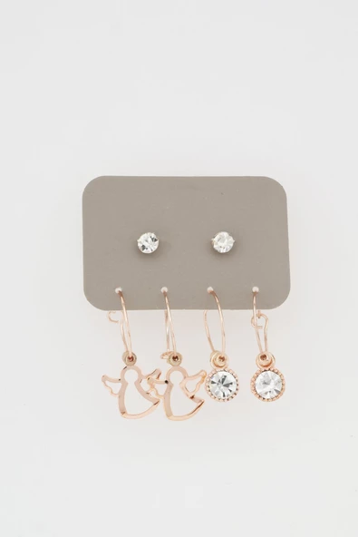 Kadın Melek Sallantılı ve Tek Taşlı 6'lı Küpe Set ürün görseli