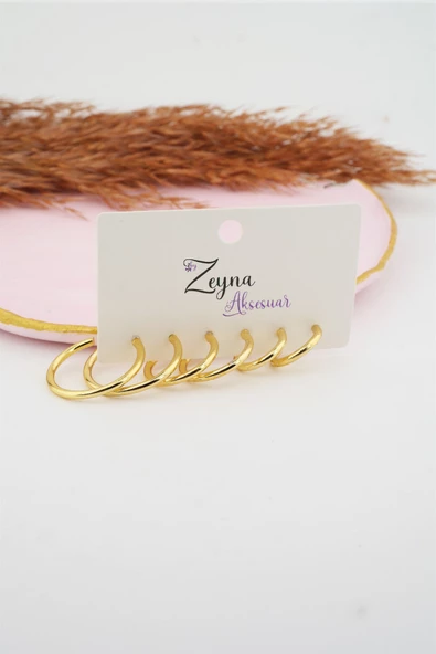 Kadın 3 Boy 6'lı Halka Küpe Seti - Resim 2