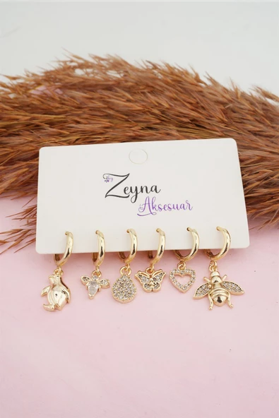 Kadın Karışık Figürlü Zirkon  6'lı Set Küpe ürün görseli
