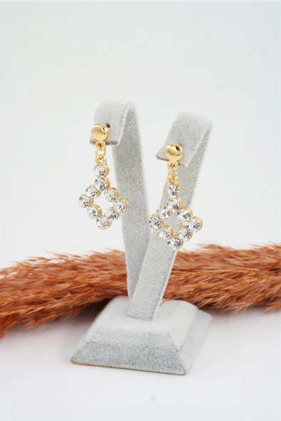 Kadın Özel Tasarım Zirkon Taşlı Sallantılı Küpe - Resim 2