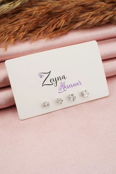 Kadın 2 Boy Zirkon Kare Taşlı 4'lü Küpe Seti ürün görseli